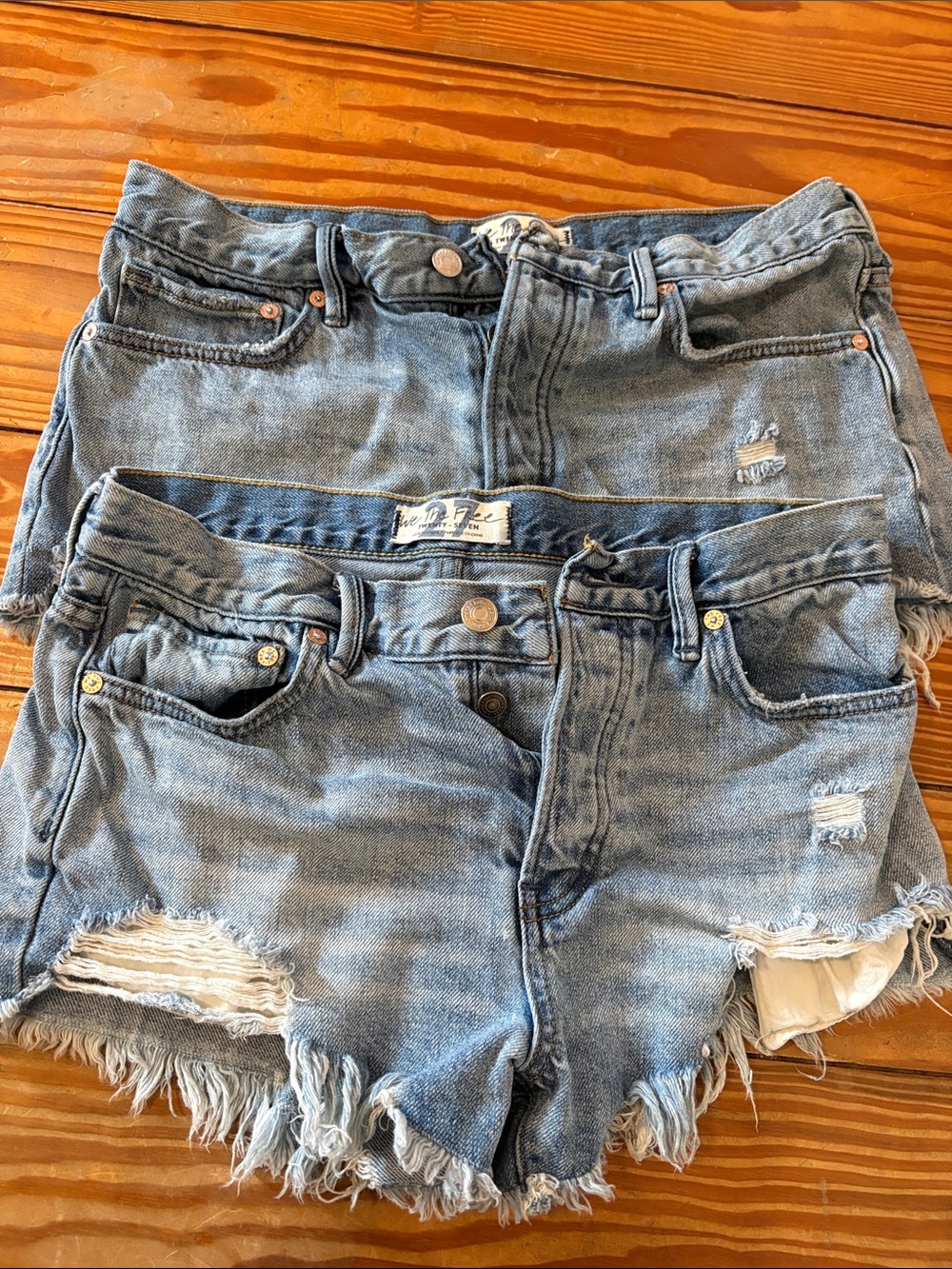 We The Free Light Blue Distressed Denim Shorts